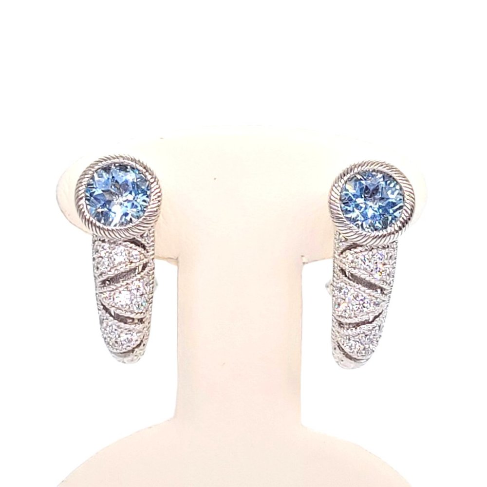 Judith Ripka Sterling Silver Aquamarine CZ Earrings